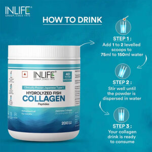 Inlife  Hydrolyzed Japanese Marine Fish Collagen Peptides Powder, Clinically Proven Ingredient, 200g (Unflavoured) - Image 3