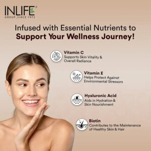 Inlife Hydrolyzed Marine Fish Collagen Peptides Supplement | Enhanced with Vitamin E, Vitamin C, Biotin, Hyaluronic Acid 200g - Image 7
