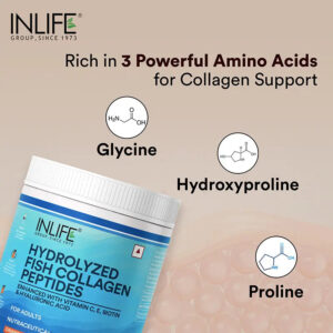 Inlife Hydrolyzed Marine Fish Collagen Peptides Supplement | Enhanced with Vitamin E, Vitamin C, Biotin, Hyaluronic Acid 200g - Image 3