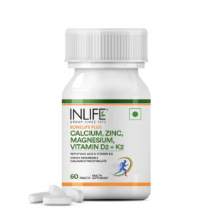 Inlife Bone Support Formula | 60 & 120 Vegetarian tablets | Calcium Citrate Malate, Magnesium, Zinc, Folic Acid, Vitamin D2, K2 & B12| Supports Bone & Nutritional Health