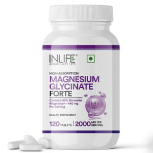 Inlife Chelated Magnesium Glycinate Forte Supplement 2000mg | 120 Tablets