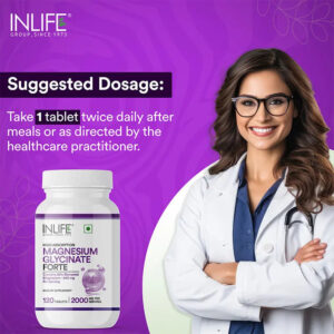 Inlife Chelated Magnesium Glycinate Forte Supplement 2000mg | 120 Tablets - Image 3