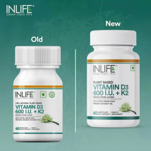 Inlife Plant Based Vitamin D3 K2 Supplement, Lichen Source, 600 IU | 60 Veg. Capsules - Image 4