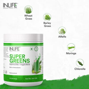 Inlife Super Green Fusion| Vital Nutrients, Fiber, Antioxidants, Superfoods Powder| 200gm - Image 4