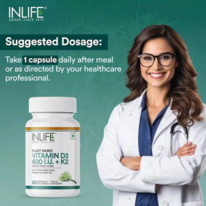 Inlife Plant Based Vitamin D3 K2 Supplement, Lichen Source, 600 IU | 60 Veg. Capsules - Image 3