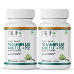 Inlife Plant Based Vitamin D3 K2 Supplement, Lichen Source, 600 IU | 60 Veg. Capsules - Image 8