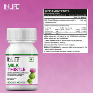 Inlife Milk Thistle Supplement | 800mg Per Serving | 60 & 120 Vegetarian Capsules - Image 3