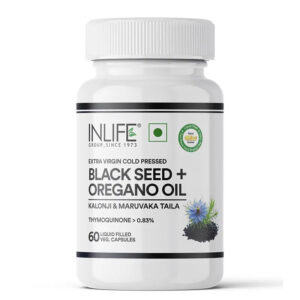 Inlife Black Seed Oil (480 mg) & Oregano Oil (20 mg, 50:1) Capsules, Extra Virgin Cold-Pressed | Thymoquinone > 0.83% | Carvacrol > 80% | 60 Liquid-Filled Veg Capsules
